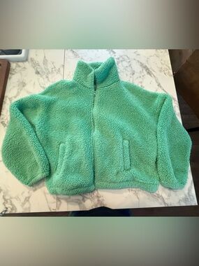American Eagle Outfitters Mint Green Sherpa Zip Jacket